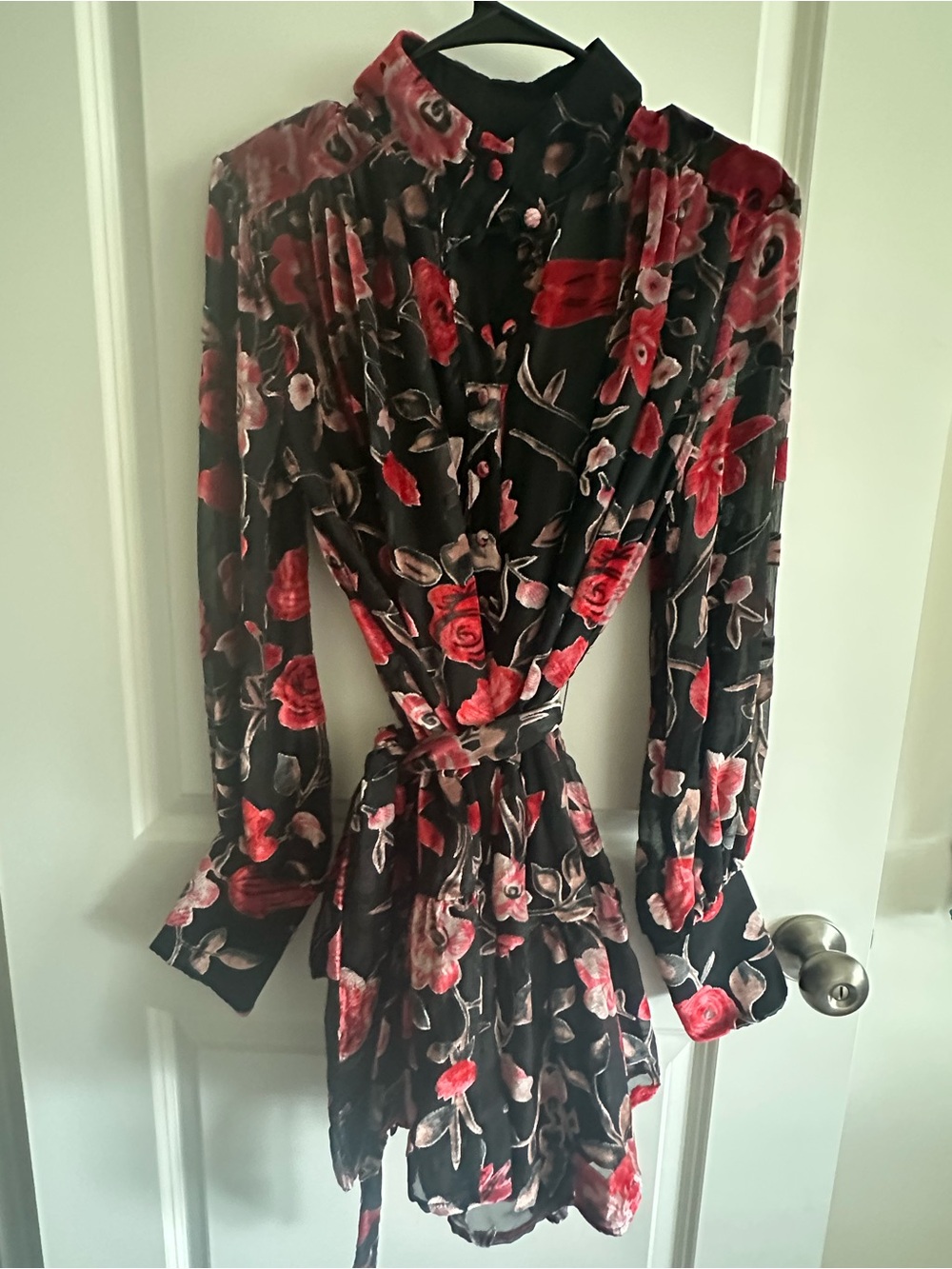 Fate Floral Black and Red Velvet Wrap Dress